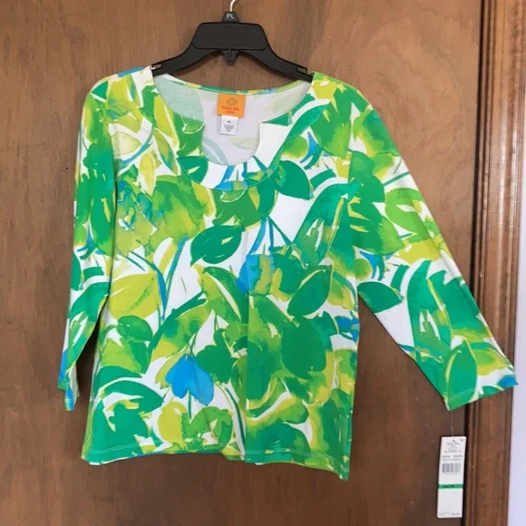 3/$45 Ruby Rd top abstract painterly floral print top w stretch casual office LP - Picture 10 of 17